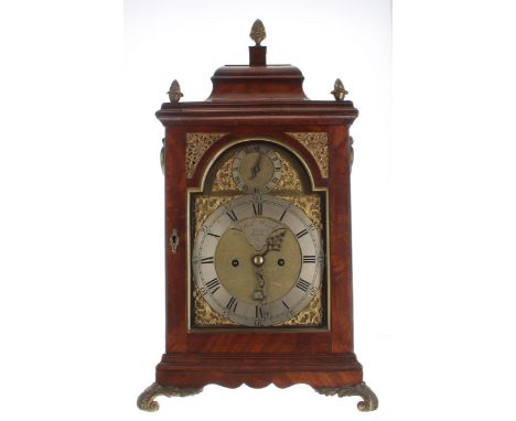 English mahogany double fusee verge bracket clock, the 7" brass arched dial signed Robert Ward, London on a silvered arch at 