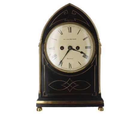 Good English double fusee lancet bracket clock, the 7" convex cream dial signed William Brockbank, London, the movement with 