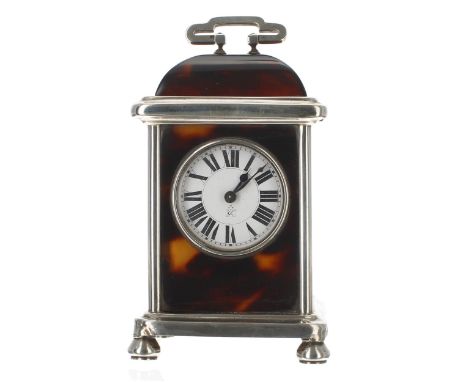 Good French small silver&nbsp;and tortoiseshell cased carriage&nbsp;clock , the movement with platform escapement and fixed w