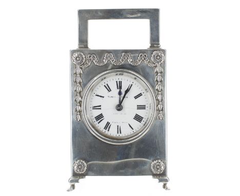 Good French&nbsp;silver cased carriage clock striking on a gong, the 2" white dial and clock base signed Mappin &amp; Webb, w