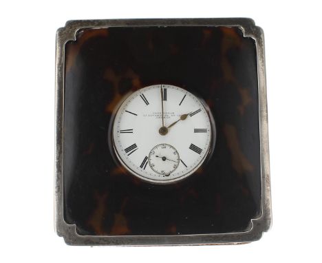 Nickel cased travelling clock/watch, the 1.75" white dial signed John Elkan, 35 Liverpool St City London, with subsidiary sec