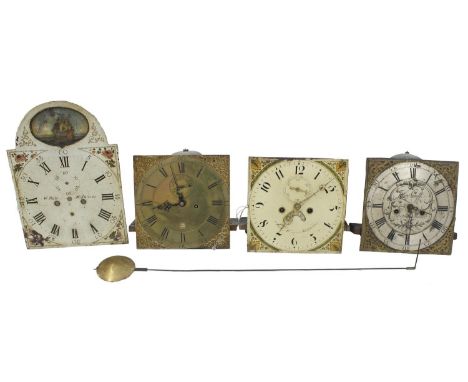 Eight day longcase clock movement, the 12" square brass dial signed Moore, Ipswich (pendulum), with subsidiary seconds dial a