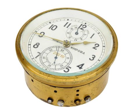 Russian two day marine chronometer, the 3.5" signed white dial no. 20219 with subsidiary state of wind and seconds dials, wit