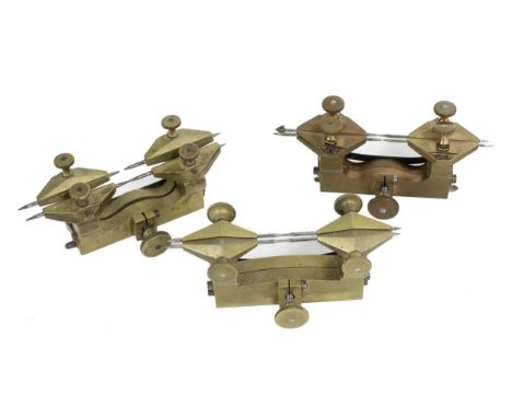 Three brass depthing tools, 3'' long approx 