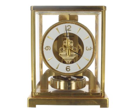Jaeger-LeCoultre Atmos clock, the 4.25" white chapter ring enclosing a skeletonised centre, ser. no. 99327, within a gilded b