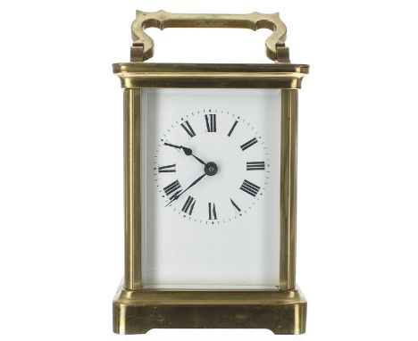 French carriage clock timepiece, the movement back plate stamped with the Duverdrey &amp; Bloquel maker's trademark logo, wit