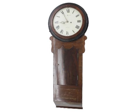 Mahogany two train trunk dial wall clock, the 14" white dial signed Rich Holroyd, Chester, within a flat stepped surround, ov