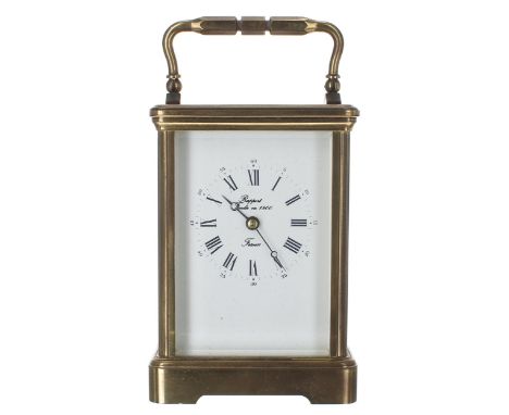 Contemporary carriage clock striking on a gong signed on the dial Rapport Fondie en 1900, France, also bearing the maker's tr