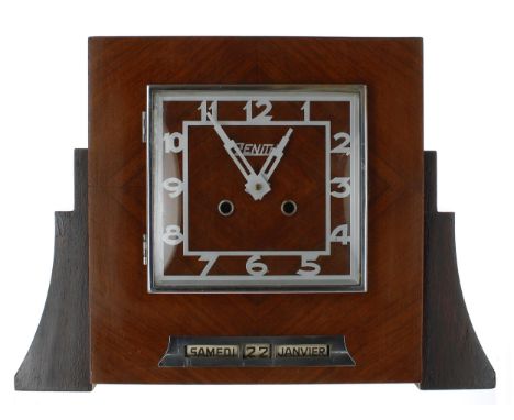 Rare Zenith Art Deco style two train calendar&nbsp; 'Monnayer' clock with money box, the 6" square dial over three calendar a