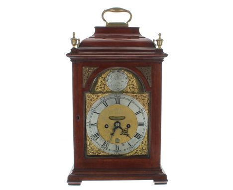 English mahogany double fusee verge bracket clock, the 7" brass arched dial signed Stephen Hardie, London on a silvered engra