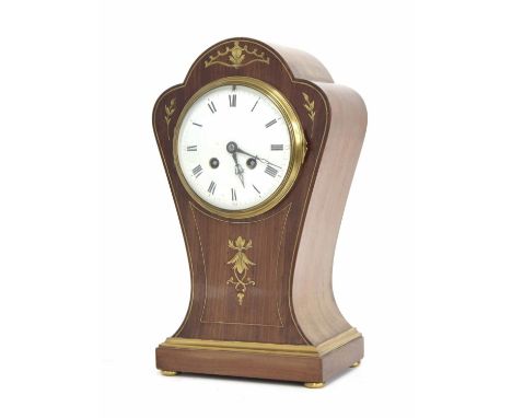 French mahogany two train mantel clock striking on a gong, the movement back plate bearing the maker's trademark logo (G &amp