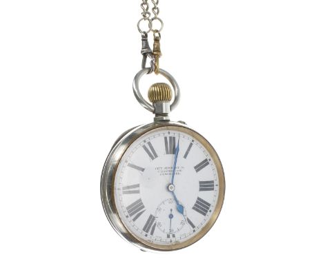 Swiss Argentan Goliath silver plated pocket watch, the 2.25" white dial inscribed City Jewellery Co, 6 Baxter Gate, Doncaster