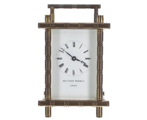 Matthew Norman of London carriage clock timepiece, within a bamboo pillared case, 5.75" high 