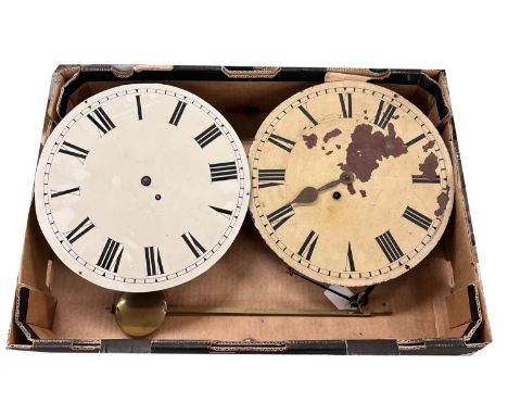 Two clock movements with dials and pendulum (2) 