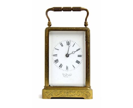 French carriage clock striking on a gong, the movement back plate stamped with the maker's trademark logo (B within a circle)