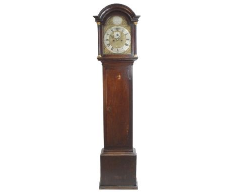 Oak eight day longcase clock, the 12" brass arch dial signed Edward Seed, Southampton on a circular silver disc to the arch, 