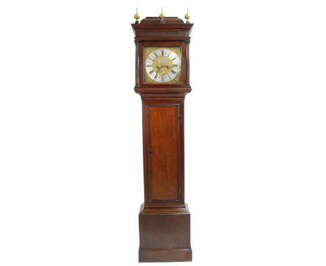 Good oak eight day longcase clock with five pillar movement, the 12" square brass dial signed Mark Draper, Wittham fecit on a