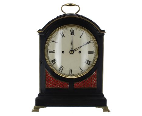Good English ebonised double fusee pad top bracket clock, signed Rob Simpson, Strand, London on an oval plaque screwed to the