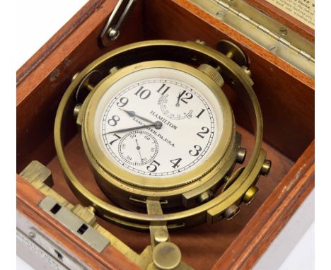 Small American two day marine chronometer, the 2.25” silvered dial signed Hamilton, Lancaster, PA., U.S.A. with subsidiary st