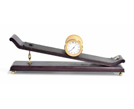 Imhof incline gravity&nbsp;clock with 15 jewel movement, the 2.75" white dial and movement contained within an ormolu drumhea