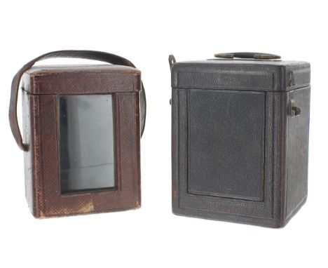 Two Morocco leather travelling carriage clock cases (2) 