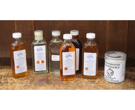 Assortment of lacquers, clock oil and Renaissance wax (7) 
