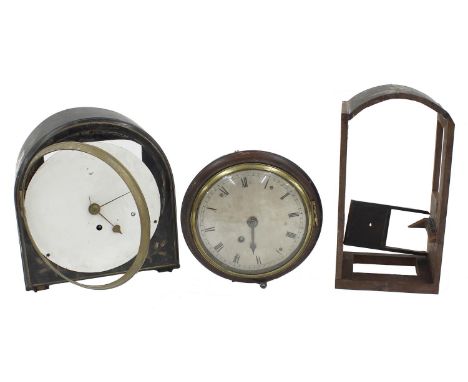 Mahogany single fusee drop dial wall clock in need of restoration, the 6" silvered dial within a cast bezel and turned surrou