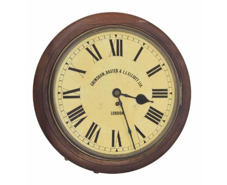 Mahogany single fusee 14" wall dial clock signed Grimshaw, Baxter &amp; J.J. Elliott Ltd., London, within a turned surround (