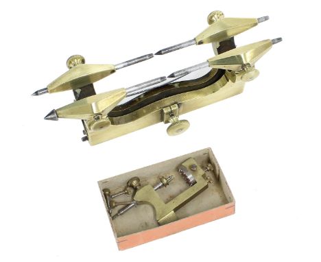 Large brass depthing tool, 8'' long; together with a brass centrering tool (boxed) 