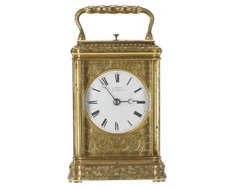 Good French repeater carriage clock striking on a gong, stamped no. 4524 on the movement back plate, under the base and on th