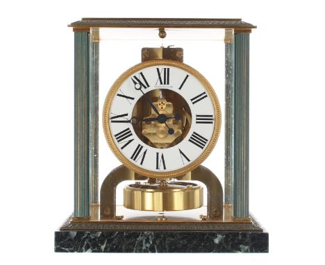 Good Jaeger-LeCoultre Vendome Model Atmos clock, the 4.25" white chapter ring enclosing a skeletonised jewelled movement, wit