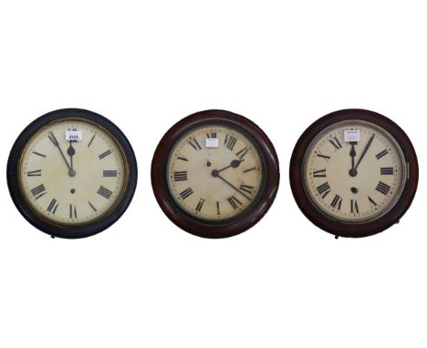 Mahogany single train 8" wall dial clock, within a turned surround; also a mahogany single train 10" wall dial clock within a