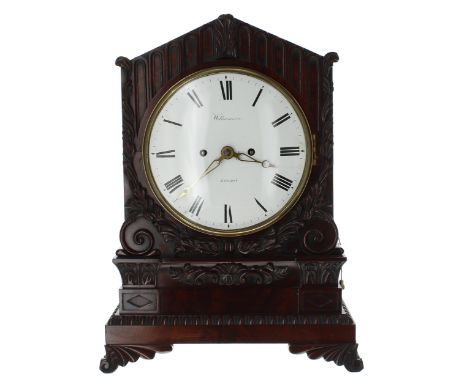 Good English mahogany double fusee bracket clock with bracket, the 8" convex white dial and movement both signed  C. Williams