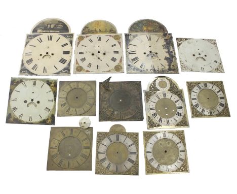 Very large quantity of various size longcase clock dials (over 20) 