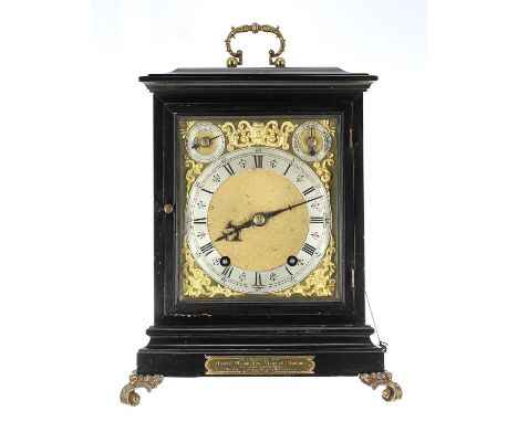 Good German ebonised ting-tang bracket clock, the W &amp; H movement with pull repeat striking on two gongs, the 5.5" silvere