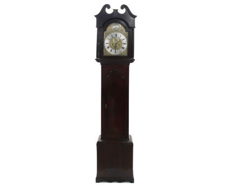 Good oak eight day longcase clock, the 12" brass arched dial signed John Watts, Canterbury on the silvered chapter ring enclo