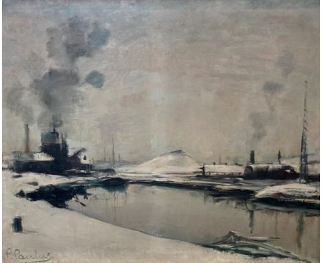 Pierre PAULUS (1881-1959) Oil on canvas "industrial landscape in winter"Sizes: Cadre L=1000mm H=850mm Toile L=790mm H=630mmWe