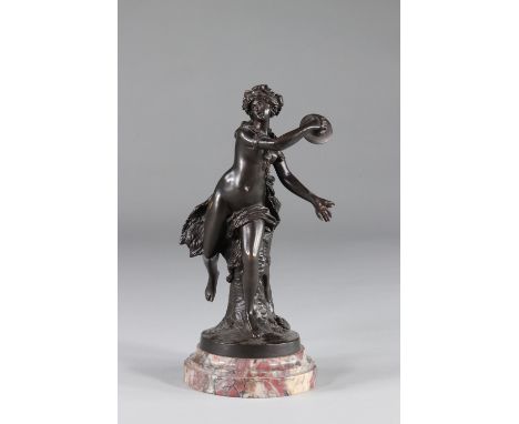 Bronze young woman with the timpaniSizes: H=260mm L=115mmWeight (K): 2.360kgState: After verification - missing a timpani - n