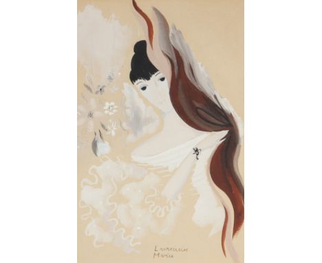 Marie Laurencin (1883-1956) Watercolor "young woman with a flower vase"Sizes: Cadre L=285ll H=385mm Aquarelle L=160mm H=250mm
