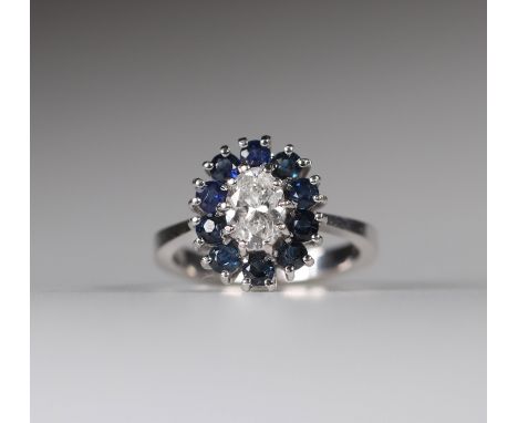 White gold (18k) sapphires and diamonds ringSizes: D=±15.7mmWeight (K): 0.004kgState: at first glance - good condition - no r