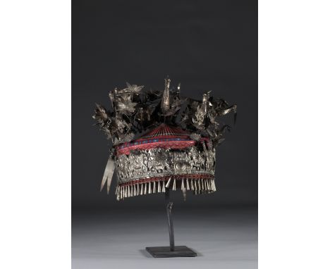 China hat decorated with silver decoration of flowers circa 1900Region: CHINASizes: H=220mm D=200mmWeight (K): 0.360kgState: 
