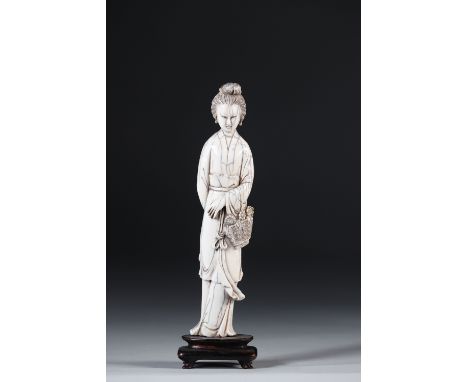 China sculpture of a woman with a flowered basketSizes: H=230mmWeight (K): 0.210kgState: at first glance - good condition - n