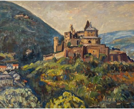 Edmond GOERGEN Luxembourg "view of the castle"Sizes: Cadre L=980mm H=830mm Toile L=780mm H=630mmWeight (K): 4.4kgState: at fi