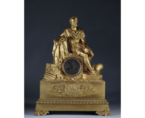 Imposing gilt bronze clock from the Restoration period surmounted by a Roman.Sizes: H=670mm L=450mmWeight (K): 17kgState: at 