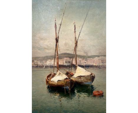 Oil on canvas "view of a port in Italy"Sizes: L=380mm H=550mmWeight (K): 0.630kgState: at first sight - good condition - the 