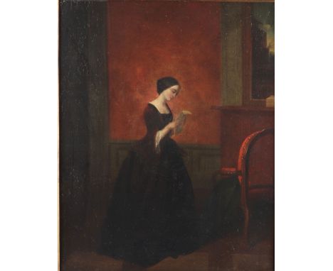 Oil on panel "young woman in an interior"Sizes: Cadre H=520mm L440mm Panneau H=350mm L=275mmWeight (K): 2.470kgState: at firs
