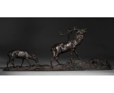 Imposing bronze "the stag and the hinds" signed MeneSizes: H=330mm L=780mm l=150mmWeight (K): 12.6kgState: at first glance - 