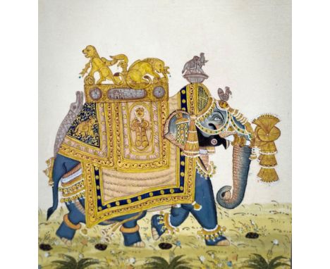 India painting on paper representing a sacred elephant circa 1900Sizes: Cadre L=550mm H+550mm Peinture L=190mm H=190mmWeight 