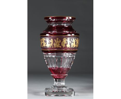 Val Saint Lambert vase Jupiter dance of Flora red and goldSizes: H=300mm D=150mmWeight (K): 4kgState: at first glance - good 