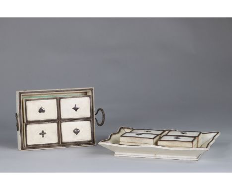 wooden playing card box imitating ivory circa 1900Sizes: Petite H=40mm L=190mm l=145mm Grande H=40mm L=245mm l=200mmWeight (K